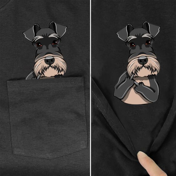 Camisetas cloocl animal algodão camiseta moda de bolso schnauzer cachorro mamas de dedo médio tsshirt homens mulheres camisas de hip hop tops tees de algodão