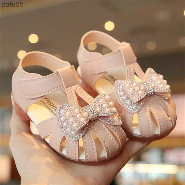 Сандалии, летние сандалии для маленьких девочек, 2023 г., модная розовая вечерняя танцевальная обувь принцессы с бантом на мягкой подошве, нескользящая детская обувь для детей 0-3 лет