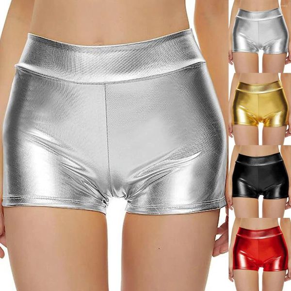 Pantaloncini da donna Pantaloni rave metallizzati a vita alta per pantaloni da ballo Clubwear