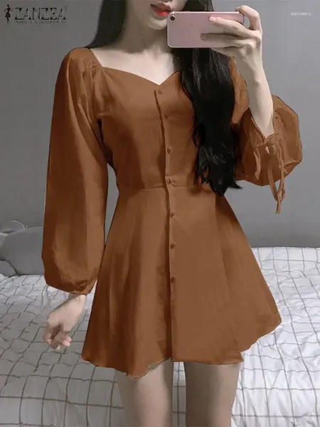 Casual Kleider ZANZEA Puff Sleeve Elegante Mini Kleid Koreanische Mode Frauen Weiß Vintage Off Schulter Vestidos Sexy Rüschen Kurze Roben