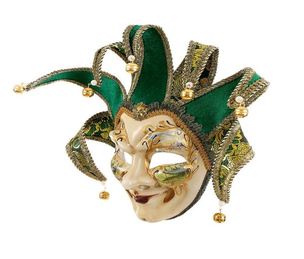 CMiracle Full Face Maschera da giullare veneziano Masquerade Verde Bianco Campana Joker Collezione di arte decorativa da parete1192682