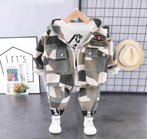 Criança bebê menino roupas roupa moda 3 pçs com capuz camo zip casaco roupas t camisa calças infantis crianças menino outfits1 2 3 4 anos 9517595