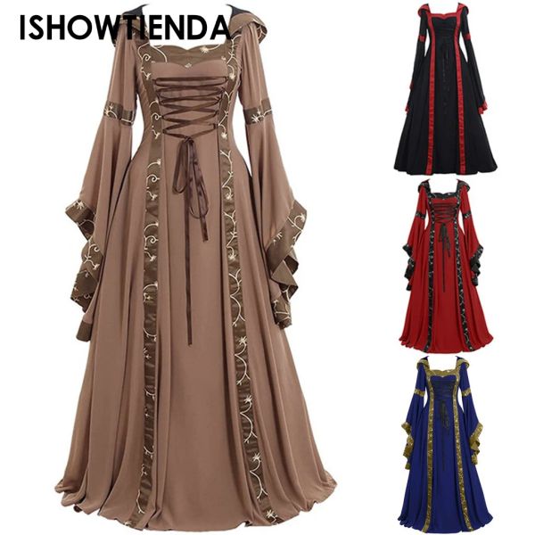 Vestido vintage halloween cosplay fantasia vampiro vampiro gótico vestido fantasma up festa imprimida medieval ghost noiva roupas femininas