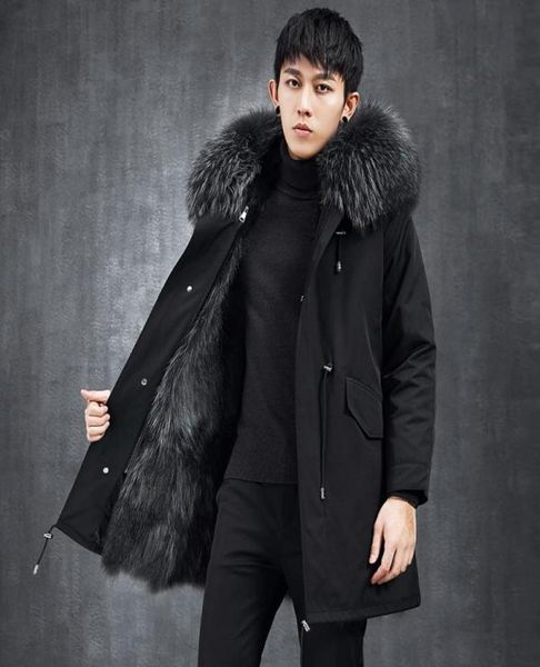 Casaco de inverno dos homens jaquetas de pele real com capuz gola de pele de raposa shearling casacos espessamento casaco quente m3xl masculino roupas de inverno parkas1198962