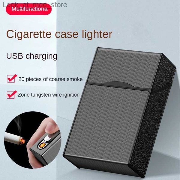 Isqueiros 20 caixas de charuto lightbox carregamento USB caixa eletrônica acessórios para fumar portátil à prova de vento dos homens frete grátis presente Q240305