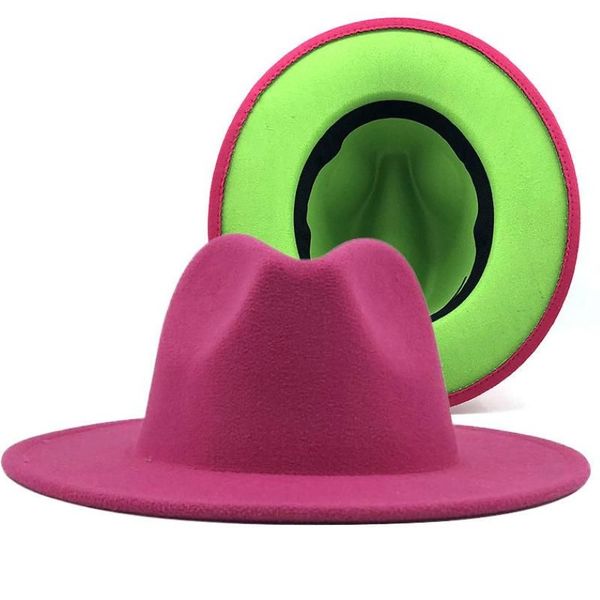 Шляпы с широкими полями, розовые, унисекс, наружная, зеленая, шерстяная, фетровая, джазовая Федора с тонкой пряжкой на ремне, мужская и женская панама, кепка-трилби, L XL302r