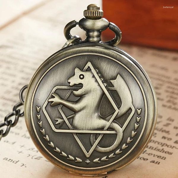 Taschenuhren Vintage Fullmetal Alchemist Mechanische Uhr Mann Cosplay Edward Elric Anime Design Männlich Anhänger Halskette Kette Uhr Geschenk