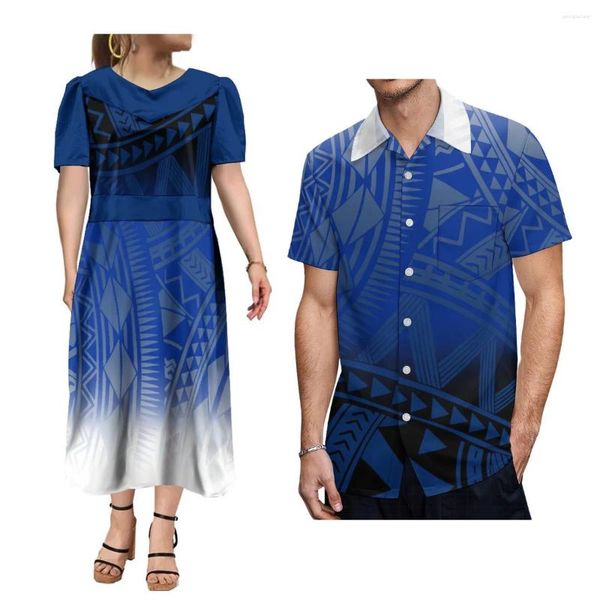 Vestidos Casuais Mumu Mulheres V-Pescoço Vestido de Manga Curta 6XL Roupas Micronésia Tribo Polinésia Projetado Camisa Masculina Havaiana Casal Terno