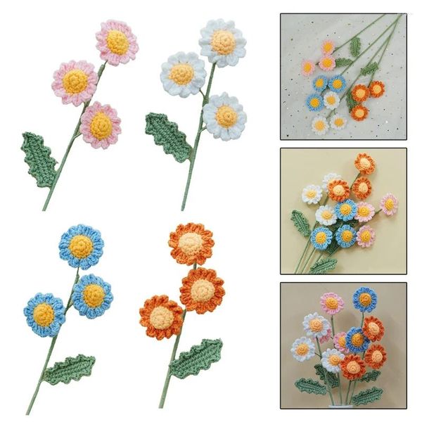 Fiori decorativi 1 pz 40 cm Finito Multi-testa Margherita Filato Bouquet lavorato a maglia Compleanno Amore Fiore di seta Forniture per feste in giardino domestico