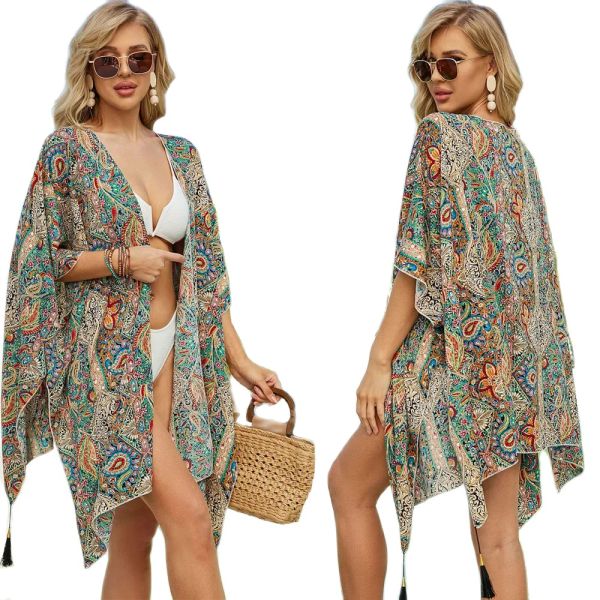 Cobrir o topo feminino Floral Trogues solteiras Concobrem o biquíni de natação de praia quimono cardigan maiô de tampa de tampa de roupas de banho de roupas de banho blusas