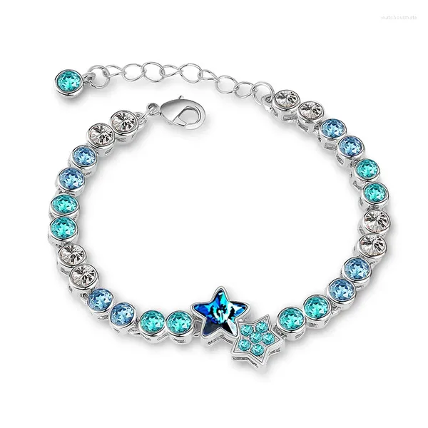 Braccialetti a maglie BN-00123 Gioielli da donna alla moda 2024 Articoli sfusi Bracciale da donna in cristallo con doppia stella all'ingrosso Regalo di San Valentino per