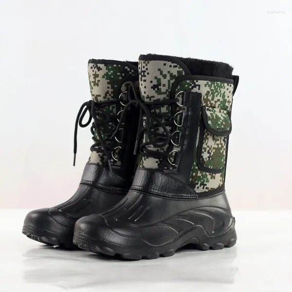 Sapatos de fitness inverno ao ar livre dos homens à prova dwaterproof água pesca no gelo bota de neve plana tornozelo de esqui térmico engrossar botas de camuflagem com forro mais tamanho