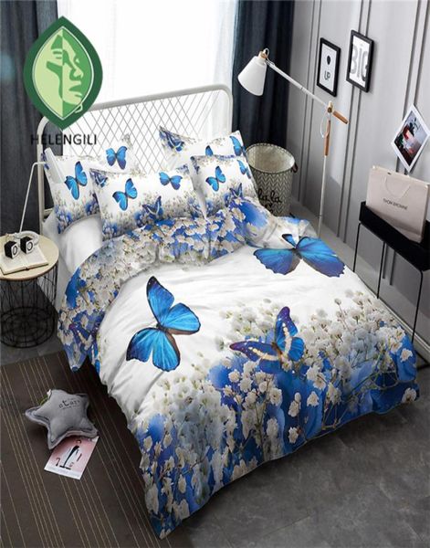 HELENGILI Set biancheria da letto 3D Fiori farfalle Stampa Set copripiumino biancheria da letto con federa letto Tessili per la casa XH027054144