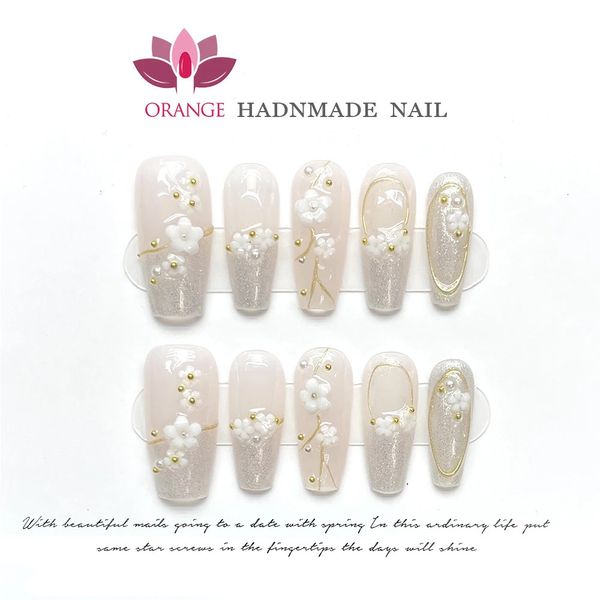 Presse on Nail Tips Copertura completa con fiore progettato Deco Lavoro manuale Ballerina indossabile di alta qualità Arte coreana artificiale 240229