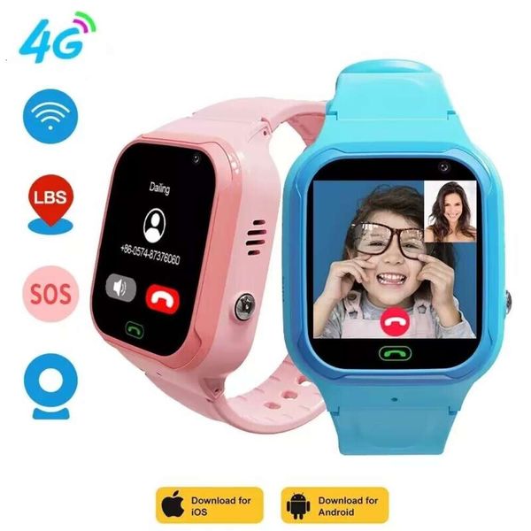 2024 4G cartão Sim infantil GPS Track Video Call Camera SOS Display à prova d'água Localização LBS Tracker Smart Watch