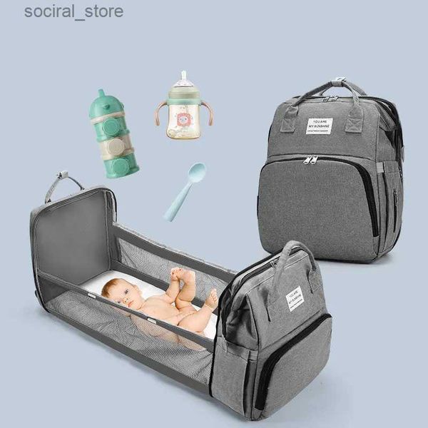 Bezi Çantalar Katlanır Momy Bag Hafif Bezi Çanta Sırt Çantası Katlanabilir Bebek Yatağı ile Taşınabilir Seyahat Bezleri Bebekler İçin Bassinler Su Geçirmez240305