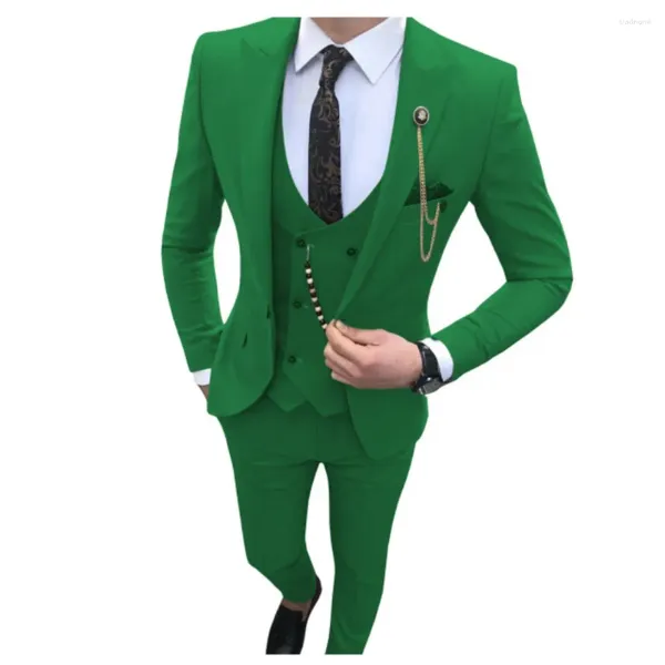 Erkekler Suits Yeşil Bej Siyah Mavi Erkekler 3 Parça İnce Fit Business Groom Smokin Resmi Düğün Takım Evi (Blazer Pantolon Yelek)