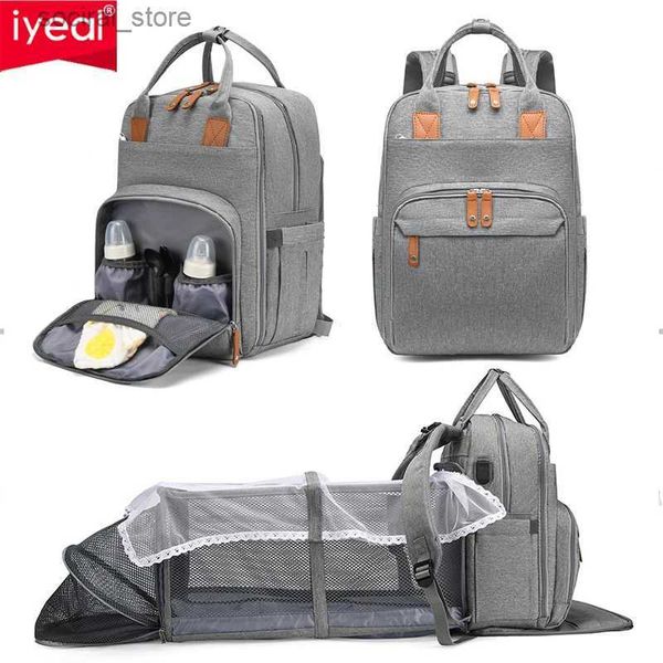 Wickeltaschen Neue erweiterte Babybett-Mama-Tasche mit großem Fassungsvermögen und Urin-Abstandshalter, mehrschichtige Mutter- und Kind-Tasche USBL240305