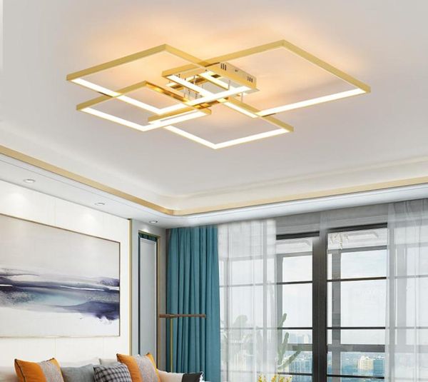 Quadratische moderne LED-Deckenleuchten für Wohnzimmer, Schlafzimmer, Arbeitszimmer, goldverchromt, 90–260 V, Deckenleuchte, Leuchten 2376700