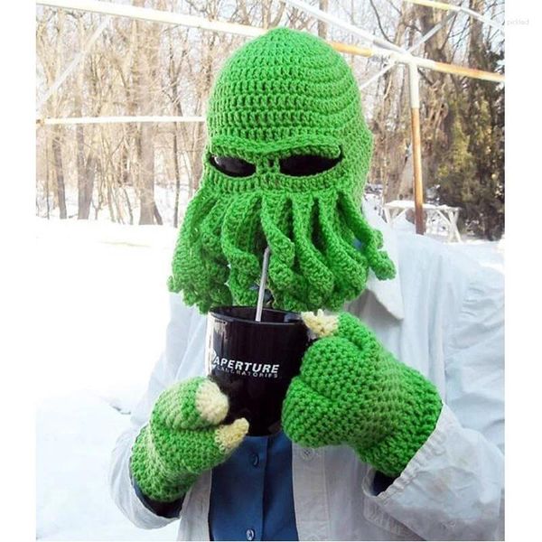 Berets Neuheit handgemachte Spaß häkeln Octopus Hut Männer und Frauen Bart Beanie gestrickte winddichte Maske Halloween