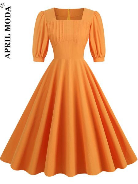 Abito 2023 elegante abito vintage da ballo altalena per le vacanze anni '50 anni '60 prendisole per le donne abiti estivi casual a maniche corte tunica a pieghe solidi