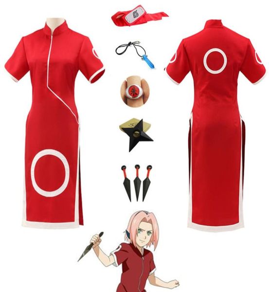 Japan Anime Hokage Haruno Sakura Rot Cosplay Kostüm Kurzarm Kleid Shorts Uniform Komplettes Set Asiatische Größe 3268354