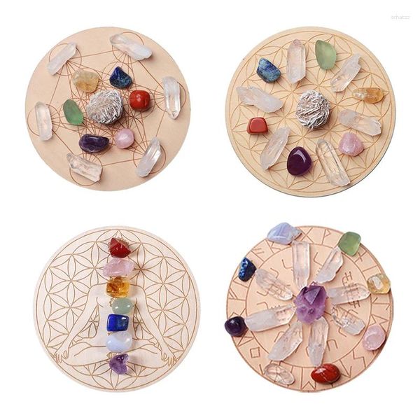 Figurine decorative 7 pezzi / set cristallo naturale misto sette chakra pietra curativa stella matrice legno piatto quarzo multicolore decorazioni per la casa