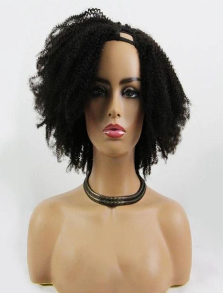 Estilo curto afro kinky encaracolado mongol cabelo humano u parte perucas 200 densidade máquina feita 826 polegada para preto women4924458