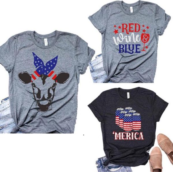 Donne Cash stampato casual Shirt American Flag Independence National Day USA 4th Luglio Star Stripe Letter Printing Plus size donne Tees1549861