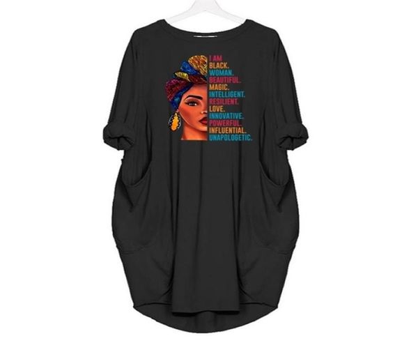 100 algodão moda vestido africano para mulheres bolso eu sou mulher negra lindas letras imprimir t camisa vestidos feminino topo feminino 28662392