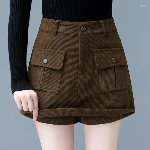 Röcke Damen Hohe Taille Plissee Kurze Sicherheitshose Mini Harajuku A-Linie Solide Vintage Cordrock Herbst Winter