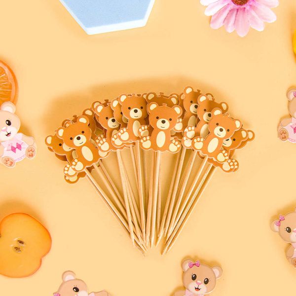 Novo 20 pçs bonito dos desenhos animados impresso bolo adorável urso padrão cupcake toppers para crianças chá de bebê aniversário sobremesa decoração