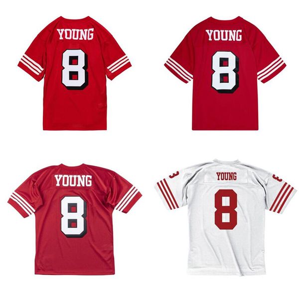 Maglia da calcio cucita 8 Steve Young 1994 maglie da rugby retrò in maglia bianca rossa Uomo donna giovanile S-6XL