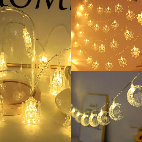 New Happy String Lights Eid Mubarak Mussola islamica per Kareem Party Lampada da appendere a LED Fata Decorazioni Ramadan