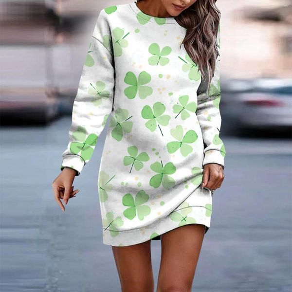 Freizeitkleider Damen Maxi-Sommerkleider 2024 Mode St. Patrick's Day Bedruckter Rundhalsausschnitt Langer Cocktail für Frauen über 50