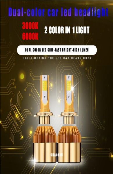 Süper parlak çift renkli araba H4 H7 H11 LED Far Kiti 880 9005 9006 1860 Cips Değiştirme 3000K 6000K H1 H3 9012 LED BULBS3935078