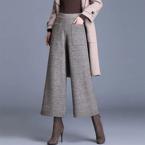 Pantaloni larghi di lana a vita alta Autunno Inverno Polsini vintage larghi casual Taglie forti 4XL 5XL 240229