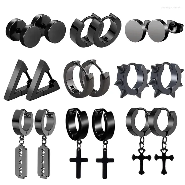 Brincos de parafuso prisioneiro 4-9 pares vários estilos conjunto preto moda piercing de aço inoxidável para mulheres homens punk hip hop jóias de orelha