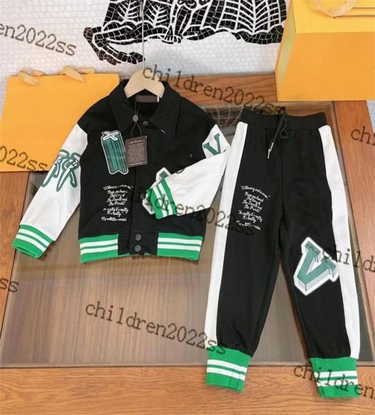 Cor preta crianças conjuntos de esportes motocicleta terno 2022FW recém-crianças conjuntos de outono marca designer fatos de treino camisola com capuz com longo 6281085