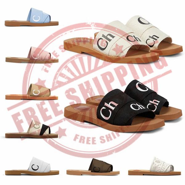 Ücretsiz Nakliye Tasarımcı Sandalet Kadın Slayt Terlik Ayakkabı Bej Beyaz Siyah Pembe Lüks Tasarımcılar Çapraz Kadın Plajı Yaz Slide Lady Slipper Tuval Sandal