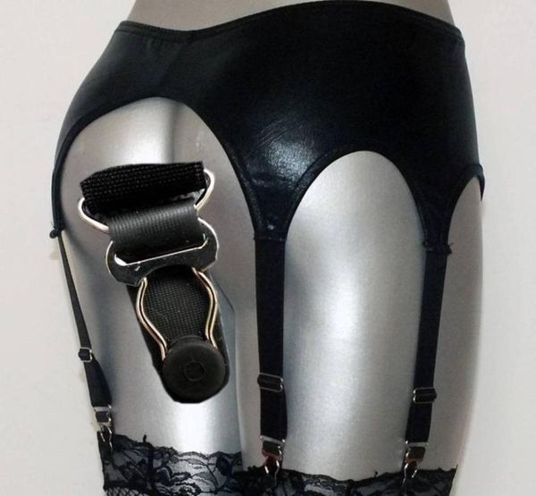 WholeNew 6 Strap clubwear pu lingerie Mulheres preto sexy metálico Broadside falso couro látex Garter Belt Suspender conjunto para s4071149