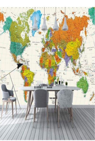 3d colorido mapa do mundo papel de parede mural para criança sala escritório tv fundo 3d mural papéis 3d mapa do mundo adesivos de parede 8754188