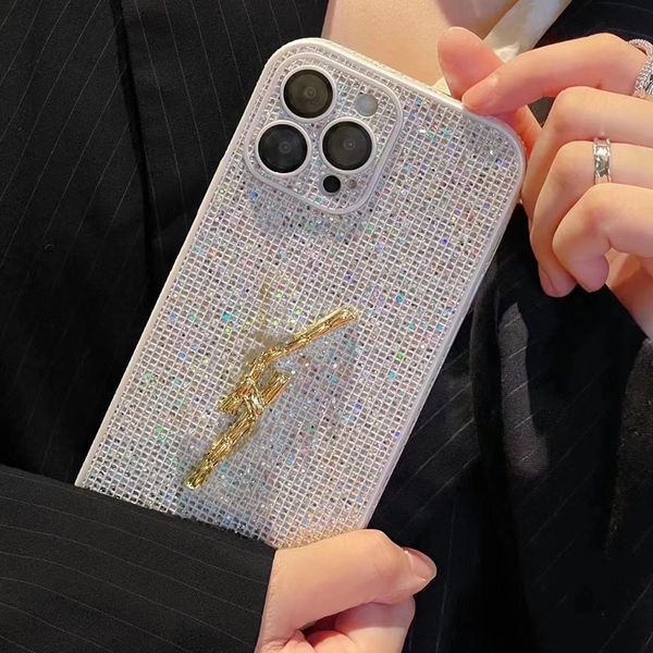 iPhone 15 Pro Max Designer Glitter Phone Case para Apple 14 Plus 13 12 11 Luxury Bling Diamond Countled Counting Bumper Lens Protetive Film Hardware