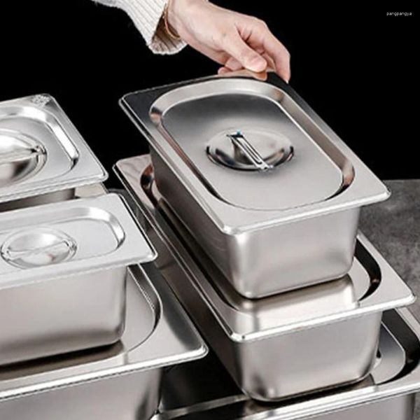 Geschirr-Sets 2 Set Metallkantinenschüssel mit Deckel Edelstahl-Halteplatte für Buffet