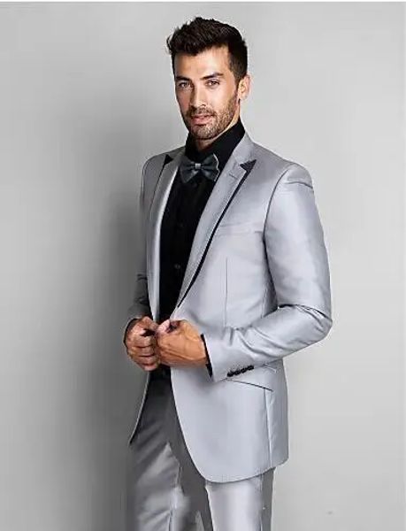 Suits 2018 Serin Erkekler Suit Gümüş Açık Gri Damat Erkekler Düğün Smokin Mens Düğün Partisi Pantolonlu Blazer (Ceket+Pantolon)