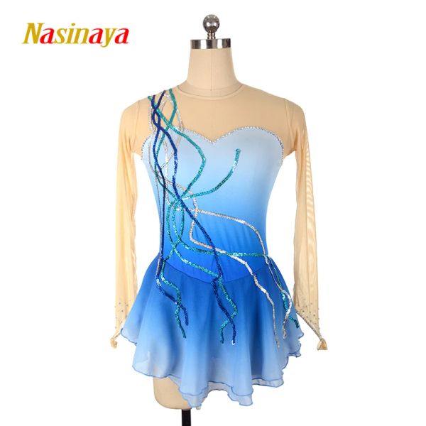 Kleider Nasinaya Figur Skating -Kleid Gepitterte Konkurrenz Frauen Kinder Rhythmische Gymnastik Tanz Ice Blue Performance Kleid