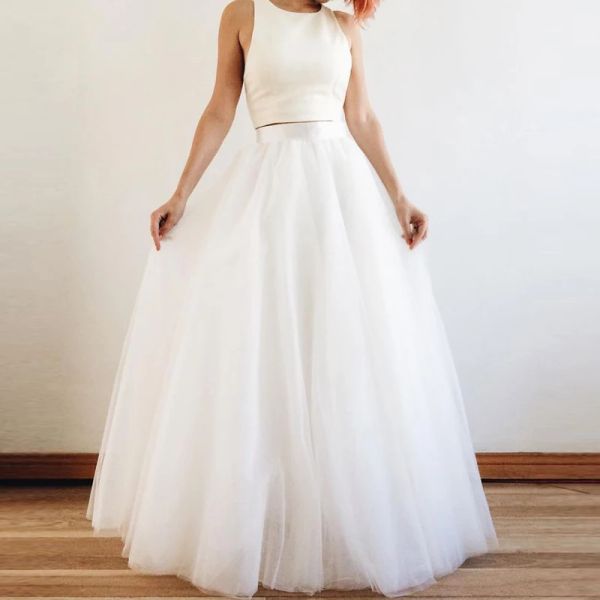 gonna Gonna lunga in tulle bianco da donna Vita alta 5 strati Lunghezza pavimento Gonne da donna Abito da sposa vintage Gonne a pieghe femminili