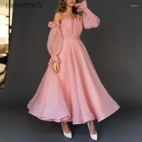 Vestidos casuais mulheres sexy vestido magro festa grande asa rosa peito envoltório primavera verão senhora elegante cintura alta banquete princesa roupas