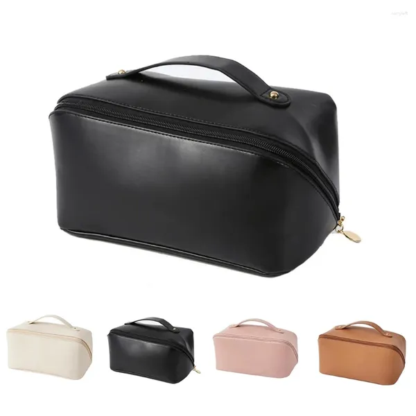 Borse per cosmetici Borsa portaoggetti in pelle PU Borsa da toilette di grande capacità Custodia per trucco portatile Contenitore per il lavaggio Ragazze Bianco