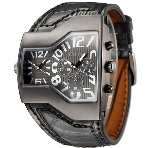 Relógios de pulso 5 cores super legal homens relógios de quartzo oulm 1220 duplo tempo mostrar cobra banda casual esportes masculino militar exército clock1891